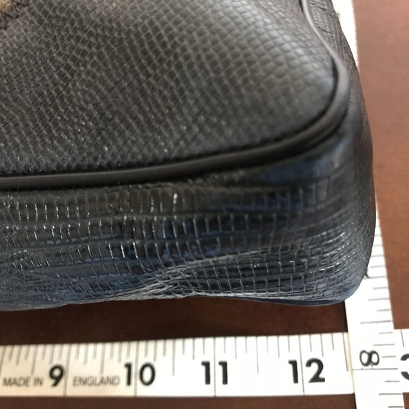 Vintage Clutch / Shoulder Envelope Bag Navy Blue & Tan Snakeskin Patchwork - Picture 9 of 10